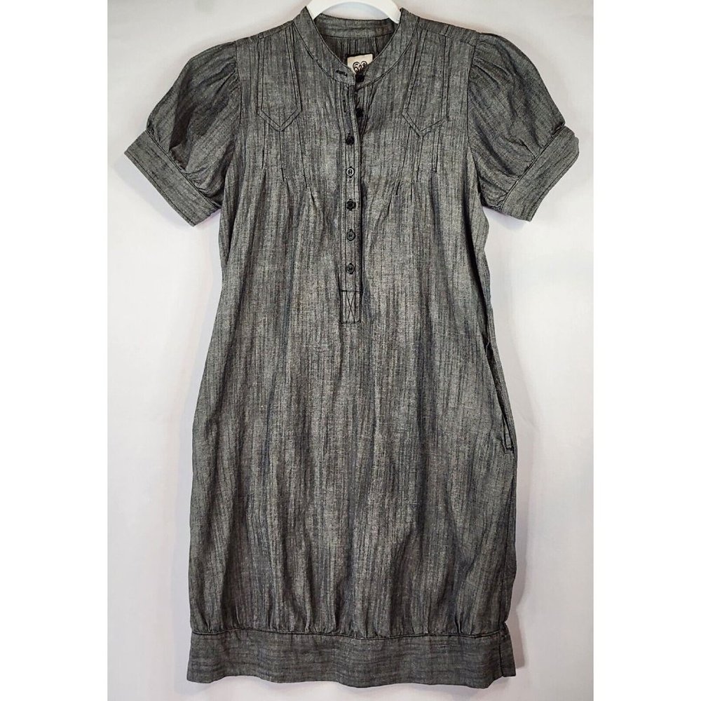 579‎ Dress Womens Small Faded Black Chambray Distressed Puffy Short Sleeve